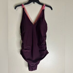 Kona Sol Plum Swimsuit with Coral Accents